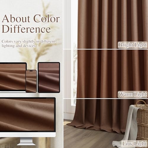 100% Blackout Curtains 72 Inch Length 2 Panels Set for Living Room Bedroom Back Tab Thermal Insulated Black Out Linen Drapes Room Darkening Window Curtains 72 Inches Long (Rustic Brown / 52"W x 72"L (Pack of 2))