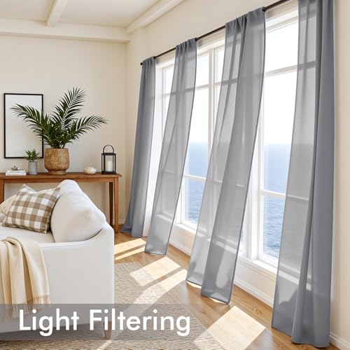 Dark Grey Sheer Curtains 63 Inches Long 4 Panels 42 x 63 Inches (42"W x 63"L (Pack of 4) / Dark Grey)