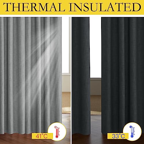 100% Absolutely Blackout Linen Curtains with Thermal Insulated White Liner (62"W x 84"L (Pack of 2) / Dove Grey)
