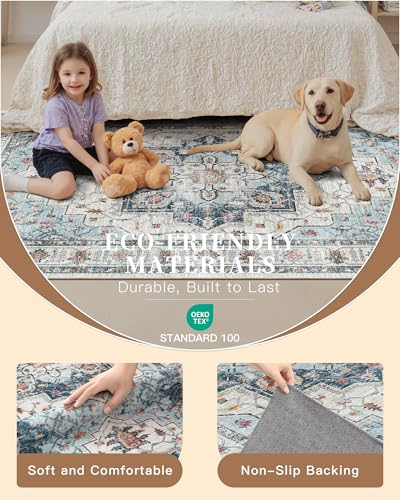 Hallway Runner Rug 3x14 Washable Kitchen Runners Long (Blue / 3' x 14' (Runner))