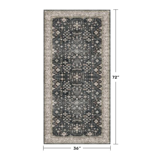 Black Boho Washable 3x6 Large Kitchen Runner Rug (3' x 6' (Rectangular) / Ashen / Multi)