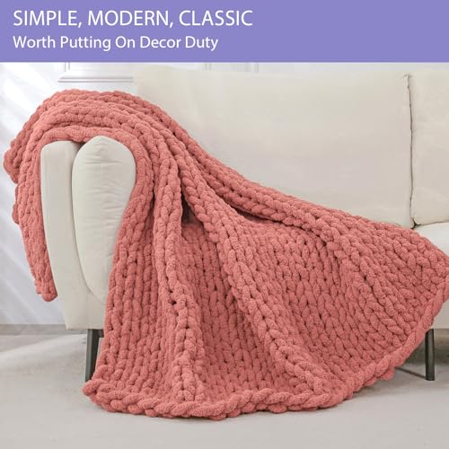 Chunky Knit Throw Blanket for Couch (Antique Red / 40"x40" (Small Size Throw）)