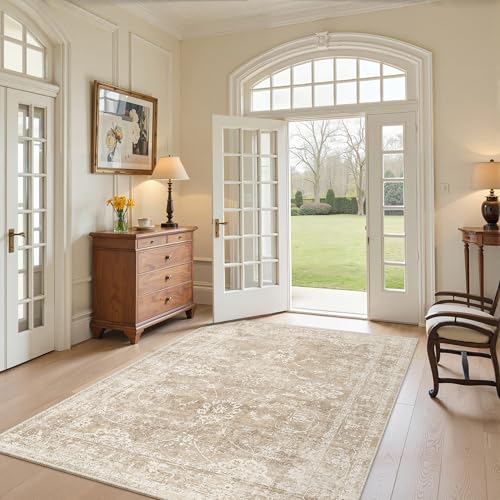 Washable Area Rug 4x6 for Living Room (Beige/Brown / 4' x 6' (Rectangular))