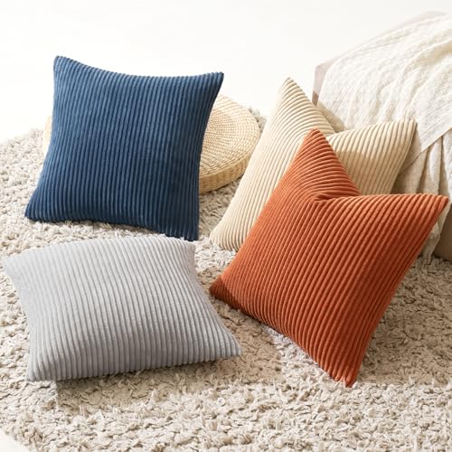 Soft Corduroy Decorative Throw Pillow Covers Blue (18" x 18" (Pack of 4) / Blue-yellow)