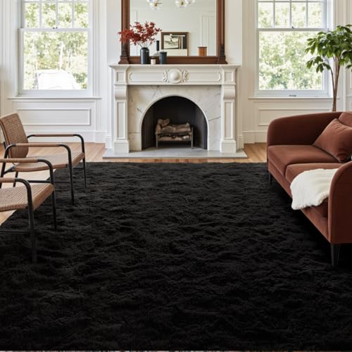 4x6 Ft Shag Black Rugs for Bedroom Living Room (Aa Black / 4' X 6' (Rectangular))