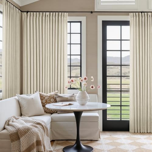 Extra Wide Pinch Pleat 100 x 90 Inch Linen Semi Sheer Curtains 1 Panel (Linen / 100"W x 90"L (Pack of 1))