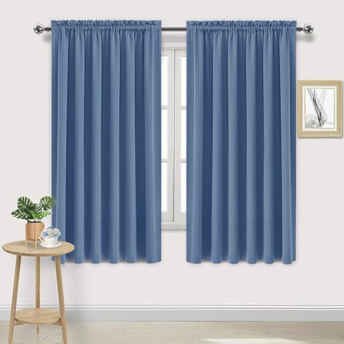 Wide Blackout Curtains for Bedroom 70 x 63 Inch Long Dusty Blue (Dusty Blue / 70"W x 63"L (Pack of 2))