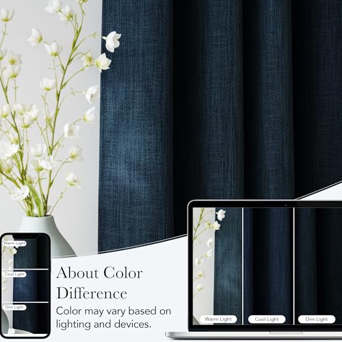 Faux Linen Navy Blue Blackout Curtains 84 inches Long (Linen Navy Blue / 52"W x 84"L (Pack of 2))
