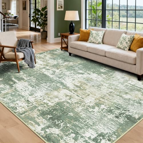 Washable 5'x7' Abstract Area Rug for Living Room Light Green (Green/Gray/Yellow / 5' x 7' (Rectangular))