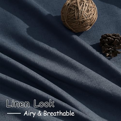 Vintage Blue Linen Curtains 108 Inches Long for Living Room Bedroom 2 Panels Set Extra Long Back Tab Drapes Light Filtering Semi Sheer Floor to Ceiling Curtain for Large Windows 52x108 (52"W x 108"L (Pack of 2) / Vintage Blue)