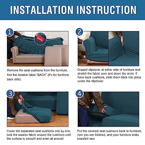 4 Piece Stretch Sofa Covers for 3 Cushion Couch Covers for Living Room Furniture Slipcovers (Large / Deep Teal)