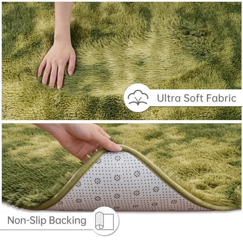 Fluffy Rug for Bedroom Living Room (5' x 7' / Green)