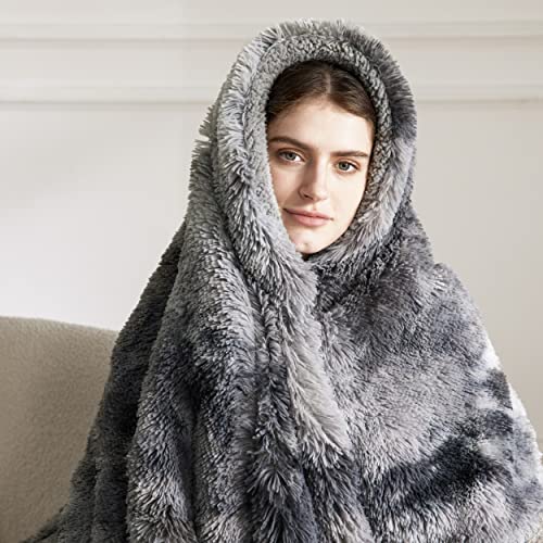 Faux Fur Fluffy Sherpa Throw Blanket Couch Twin Grey 60"x80" (01- Tie Dye Grey / Twin (60" X 80"))