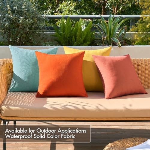 Pack of 4 Decorative Outdoor Throw Pillow Covers Linen Waterproof Pillow Covers Summer Farmhouse Cushion Cases for Patio Garden Tent Balcony Couch Sofa 16x16 Inch Orange Teal (16" x 16" (Pack of 4) / Orange Teal)