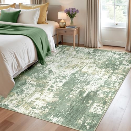 Washable 4'x6' Abstract Area Rug for Living Room Light Green (Green/Gray/Yellow / 4' x 6' (Rectangular))