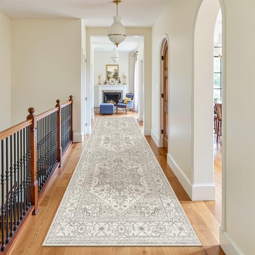 Hallway Runner Rug 3x12 Washable Kitchen Runners 12ft (Beige/Brown / 3' x 12' (Runner))