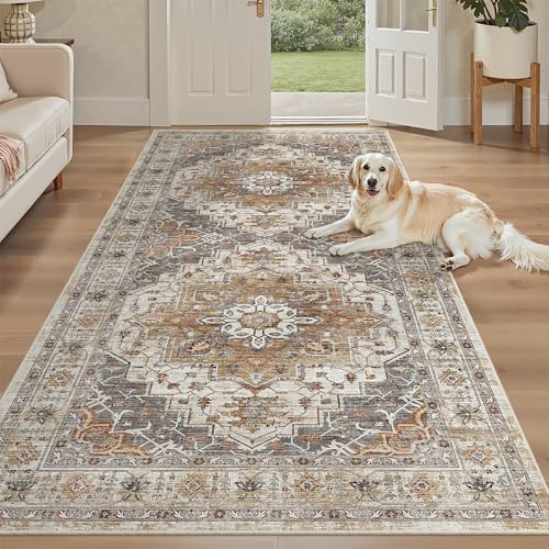 4x8 Wide Hallway Runner Rug Washable for Living Room (Turmeric/Grey / 4' x 8' (Runner))