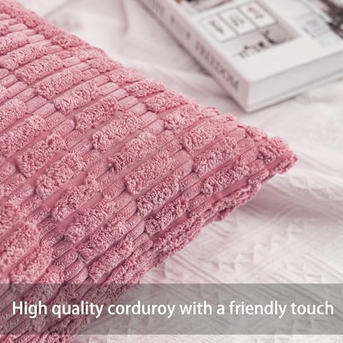 Pack of 2 Corduroy Decorative Throw Pillow Covers 16x16 Inch (Pink / 16" x 16" (Pack of 2))