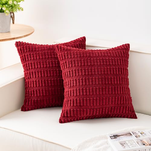 Pack of 2 Corduroy Decorative Throw Pillow Covers 18x18 Inch (Wine Red / 18" x 18" (Pack of 2))