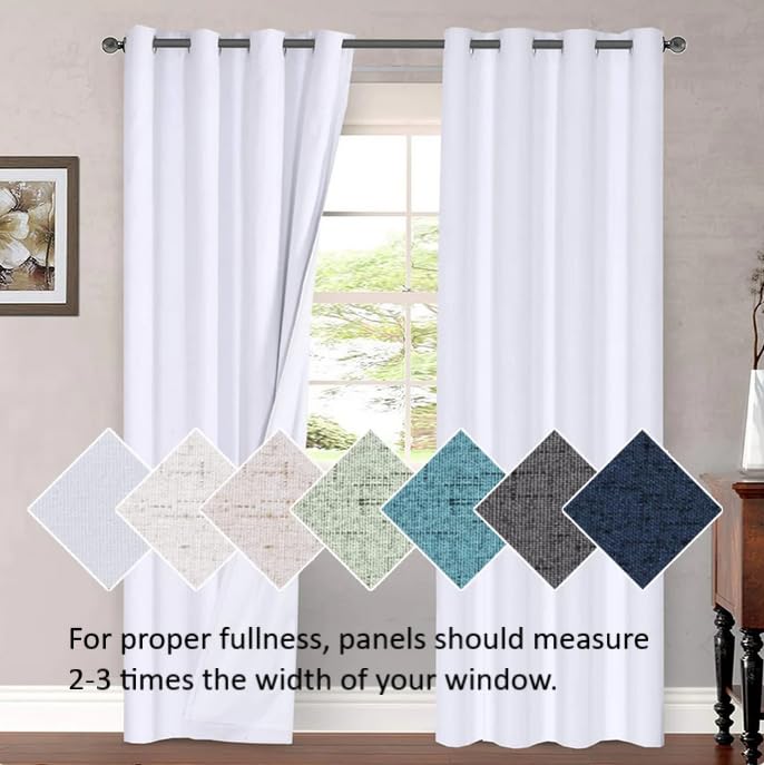 Living Room Linen Curtains Home Decorative Grommet Curtains Privacy Added Energy Saving Light Filtering Window Treatments Draperies for Bedroom (52"W x 96"L (Pack of 2) / Bright White)