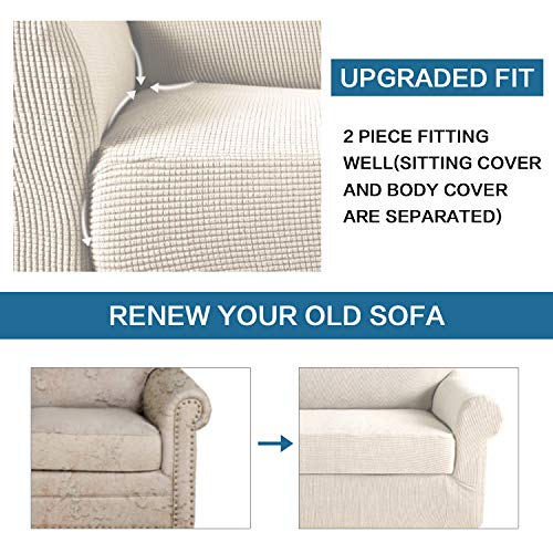2 Piece Couch Cover Stretch Stylish Chair Cover Furniture Cover (Small / Natural)