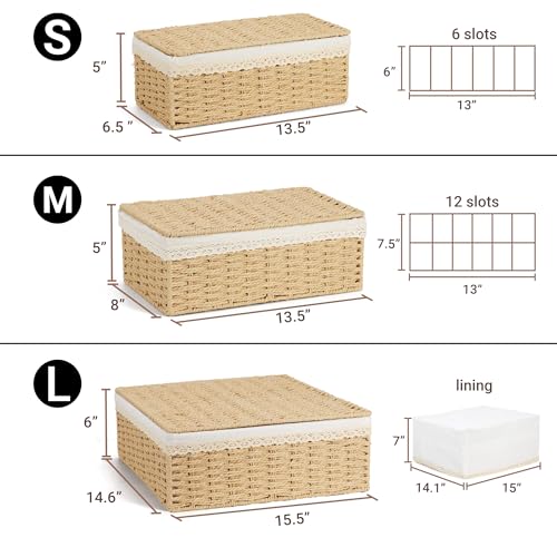 Rattan Divided Storage Basket with Lid (Divided Paper * Set of 3)