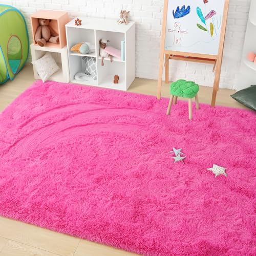 Shag Fluffy Area Rug for Bedroom Living Room (5'3" x 7'7" (Rectangular) / Hot Pink)