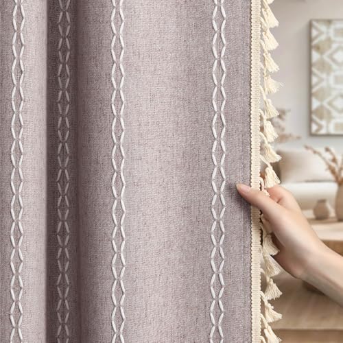 Purple 100% Boho Blackout Curtains 84 Inch 2 Panels with Tassels (Taro Purple / 52"W x 84"L (Pack of 2))