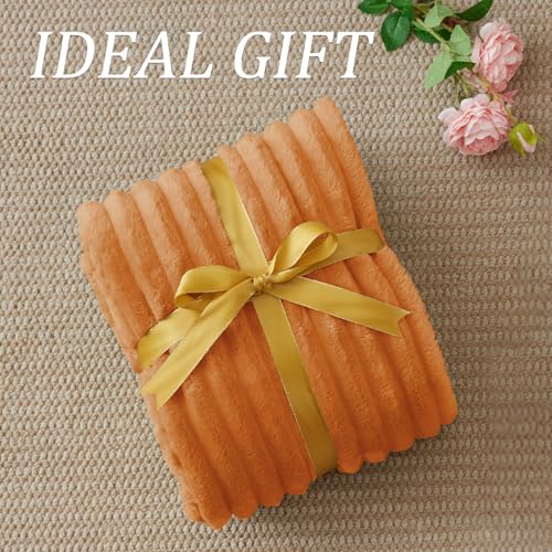 Ribbed Fleece Fall Twin Blanket (Burnt Orange / Twin(60"x80"))