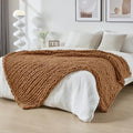 Chunky Knit Throw Blanket for Couch (Caramel / 51"x63" (Large Size Throw）)