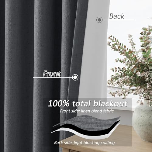 Blazer Grey 100% Blackout Linen Curtains 120 Inch Length 2 Panels Set for Living Room Bedroom Back Tab (Blazer Grey / 52"W x 120"L (Pack of 2))