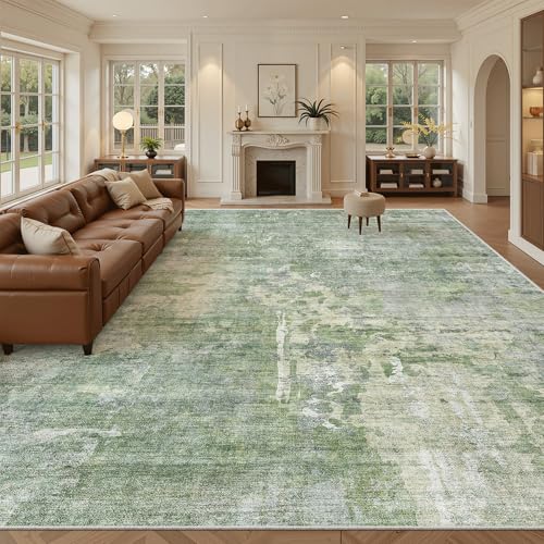 10x14 Area Rugs for Living Room Washable Rug Abstract Green (Green/Ivory / 10' x 14' (Rectangular))