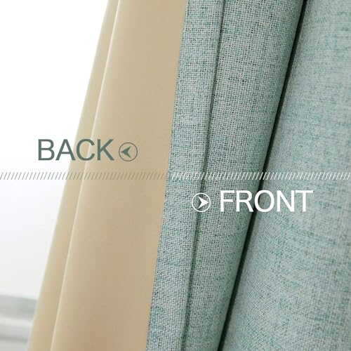 100% Blackout Linen Curtains for Bedroom 52x84 Inches Seafoam Green (Seafoam Green / 52"W x 84"L (Pack of 2))