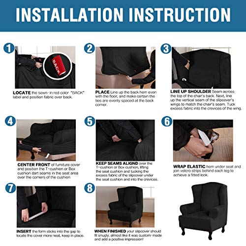 Wingback Chair Covers Velvet Plush Wing Chair Slipcover 1 Piece High Stretch Wing Back Chair Slipcovers Sofa Cover Furniture Cover with Elastic Bottom (Jet Black / Wing Chair)