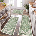 HEBE Boho Kitchen Rugs Set of 3 (Green / 20"x32"+20"x48"+20"x59")