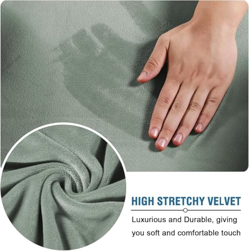High Stretch Sofa Slipcover 4 Piece Cover Velvet Furniture Protector Form Fit Thick Velvet Extra Large Sofa Cover for 3 Cushion Couch Width Up to 97 Inch (3 Cushion Large Sofa / Sea Grass)