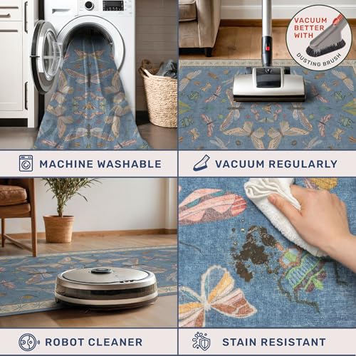 Boho Non Slip Kitchen Rug Runner (2' x 6' (Runner) / Blue)
