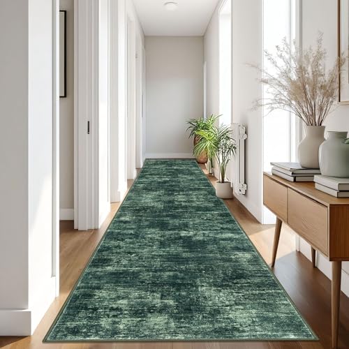 Abstract Runner Rug 3x16 Ft Washable Runners for Hallways (Dark Green / 3' x 16' (Rectangular))