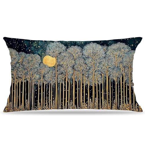 Rustic William Morris Inspired Forest Green Moon Pillow Covers 12x20 Double (Forest-moon 11 / 20" x 12" (Pack of 1))