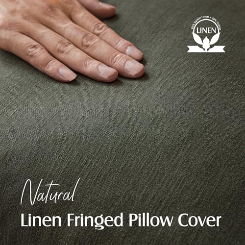 Decorative Linen Fringe Throw Pillow Covers 24×24 Dark Green (24" x 24" (Pack of 2) / Rifle Green)