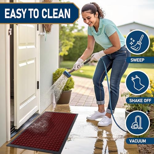 Front Door Mat Outside Entrance (Red / 59" X 23")