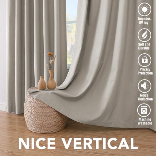 Linen Blackout Curtains 54 Inches Long 100% Absolutely Blackout Thermal Insulated Textured Linen Look Curtain Draperies Anti (Stone / 52"W x 54"L (Pack of 2))