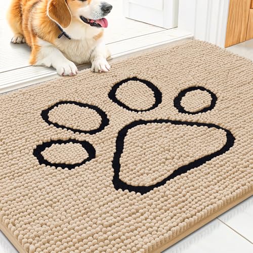 Dog Door Mat for Muddy Paws (30"X20" / Beige and Black)