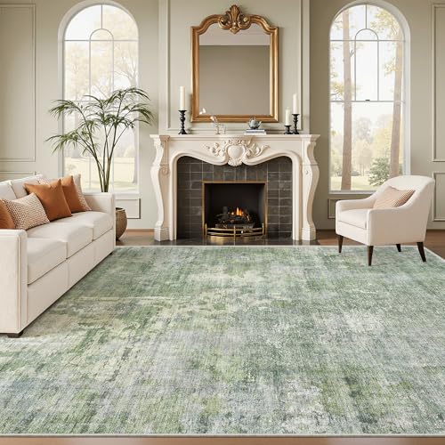 9x12 Area Rugs for Living Room Washable Rug Abstract Green (Green/Ivory / 9' x 12' (Rectangular))