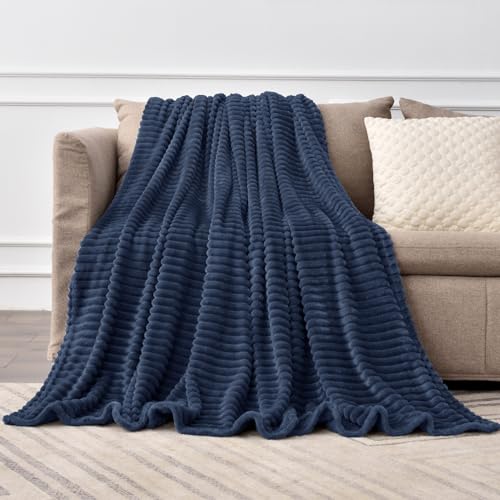 3D Ribbed Navy Blue Fleece Throw Blanket for Couch (Navy / Throw XL(50"x70"))