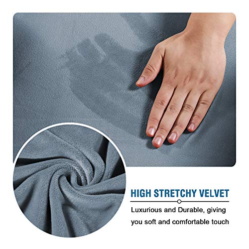 Wingback Chair Covers Velvet Plush Wing Chair Slipcover 1 Piece High Stretch Wing Back Chair Slipcovers Sofa Cover Furniture Cover with Elastic Bottom (Stone Blue / Wing Chair)