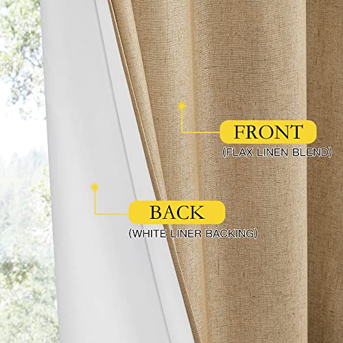 100% Absolutely Blackout Linen Curtains with Thermal Insulated White Liner (52"W x 120"L (Pack of 2) / Camel)