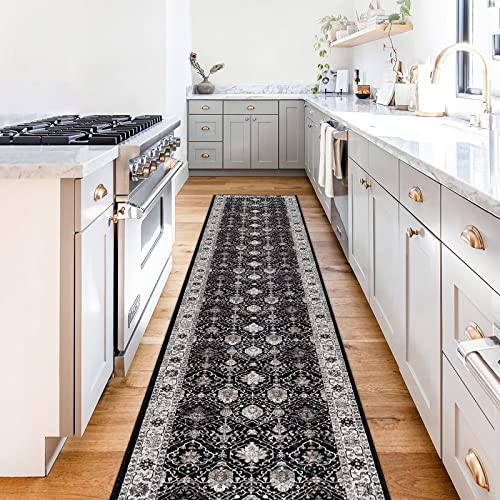 Hallway Washable Runner Rug (2' x 10' (Rectangular) / Black/Navy)
