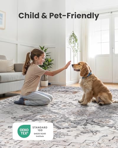 Amada 6x9 Washable Area Rug for Dining Room (6' x 9' (Rectangular) / Taupe)