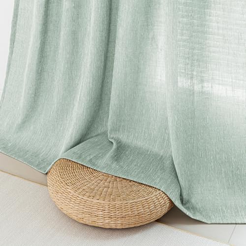Living Room Curtains 84 Inches Long Semi Sheer Light Filtering Privacy Drapes for Bedroom Rod Pocket Textured Boho Home Decor (50"W x 84"L (Pack of 2) / Aqua)